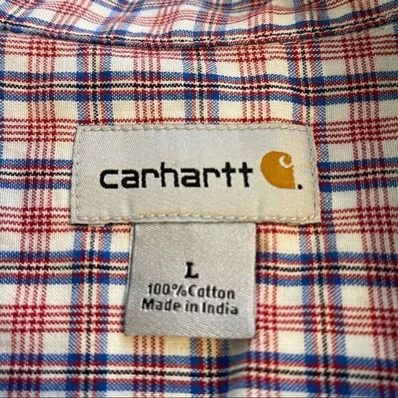 Large Carhartt Red-White-Blue Plaid LS Shirt - Picture 2 of 4